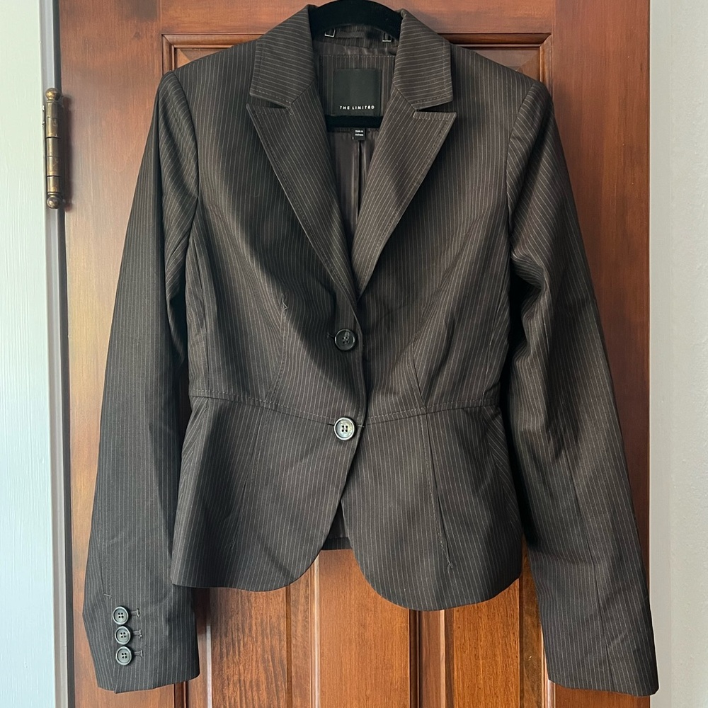 The Limited Chocolate Brown Pinstripe Suit Jacket
